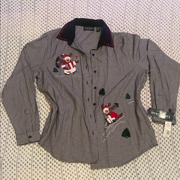 Vintage Tops - NWT Vintage Lemon Grass Studio Holiday Button Up Shirt with Snowman Design